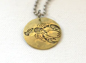 Cancer Zodiac Sign on Brass Disc Necklace