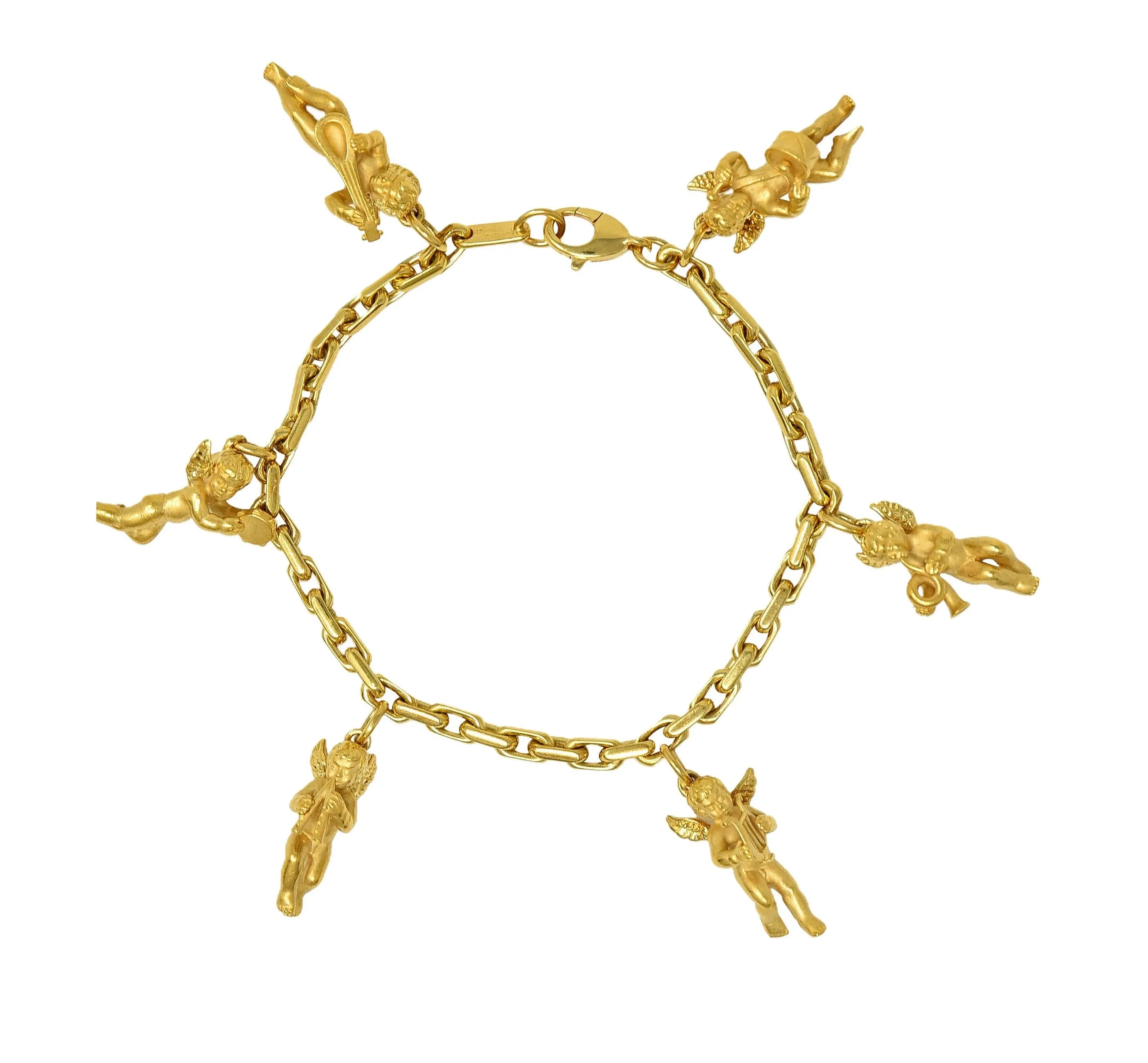 Carrera Y Carrera 1990's 18 Karat Yellow Gold Vintage Musical Cherub Charm Bracelet