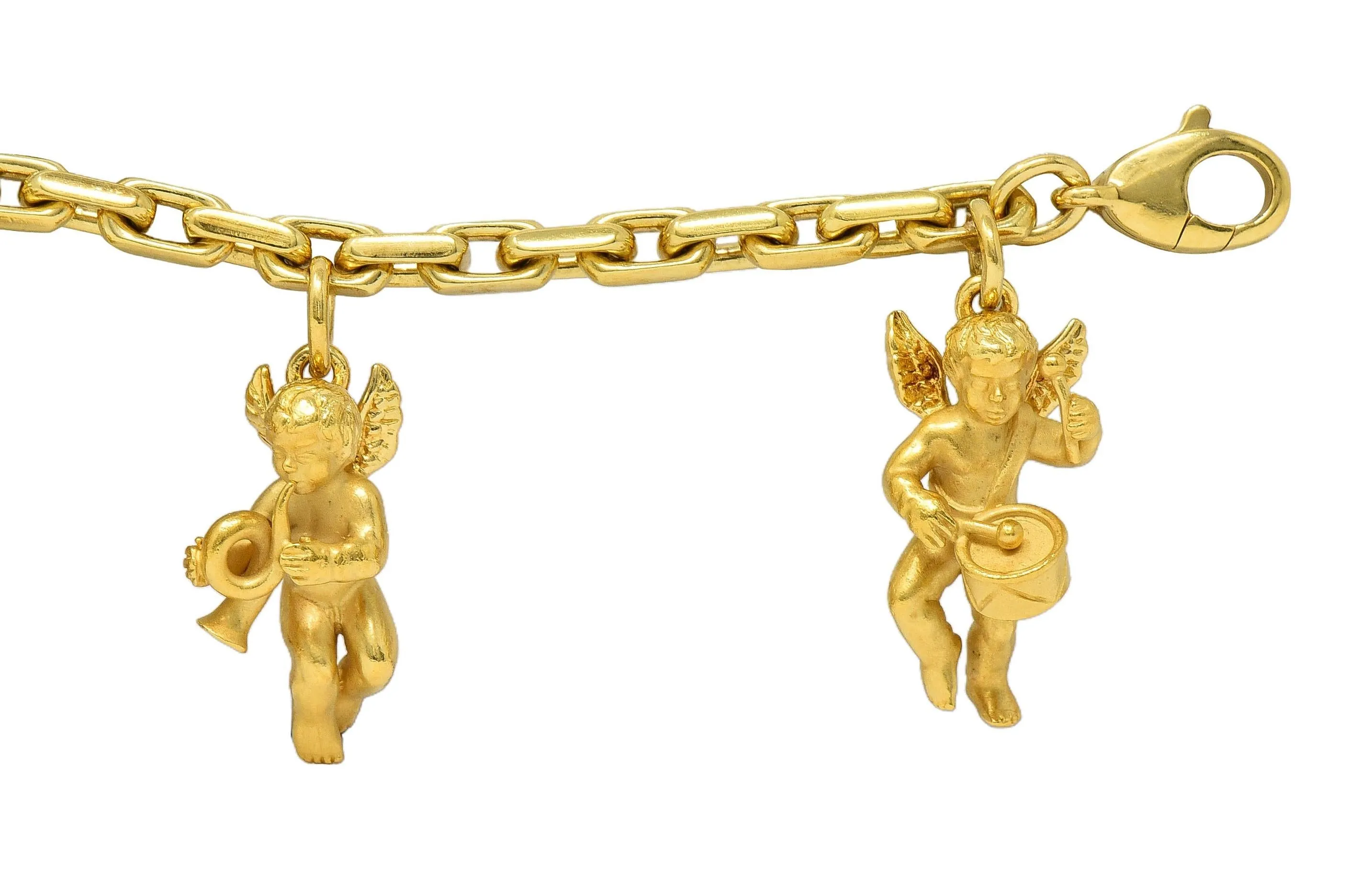 Carrera Y Carrera 1990's 18 Karat Yellow Gold Vintage Musical Cherub Charm Bracelet