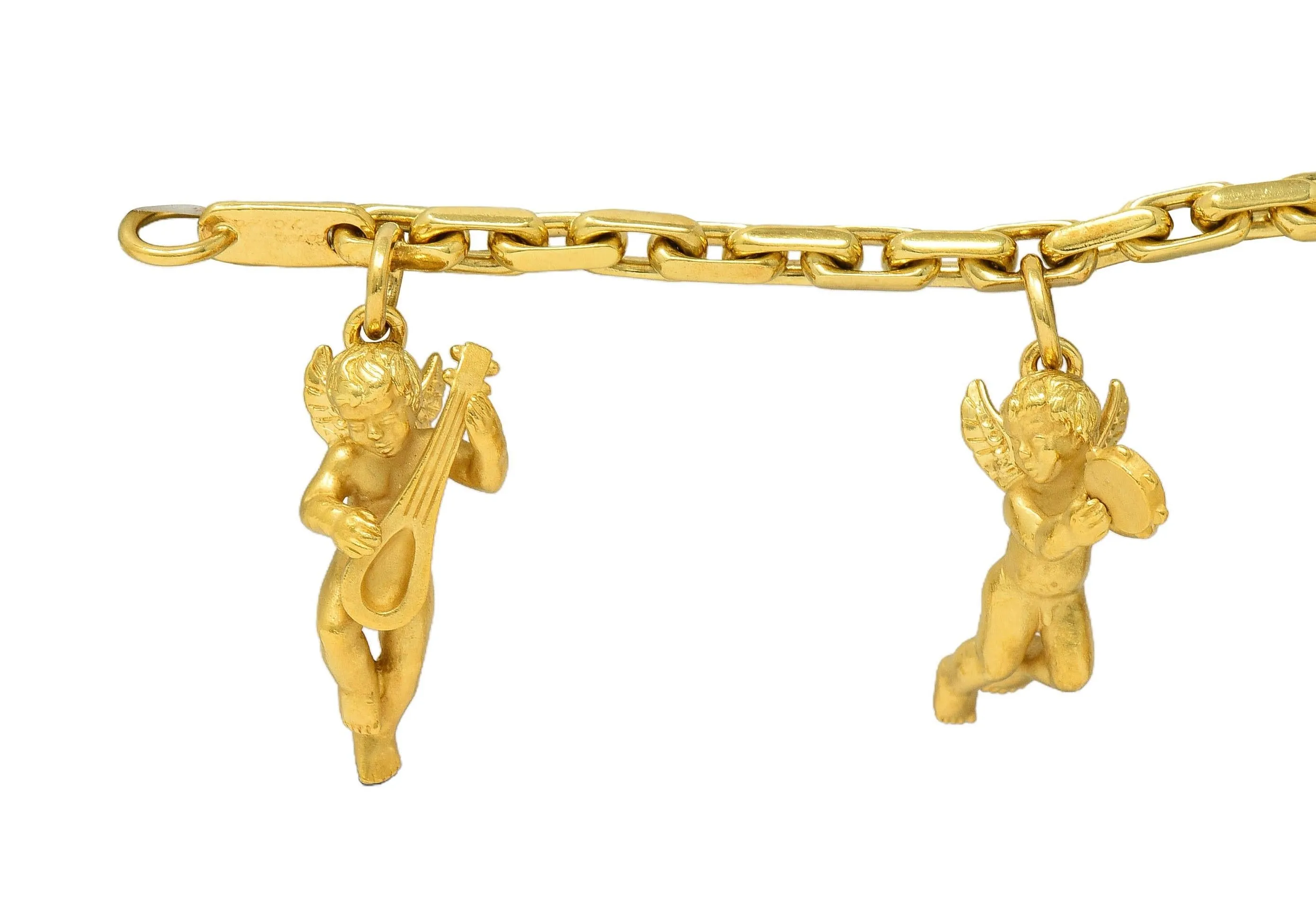 Carrera Y Carrera 1990's 18 Karat Yellow Gold Vintage Musical Cherub Charm Bracelet