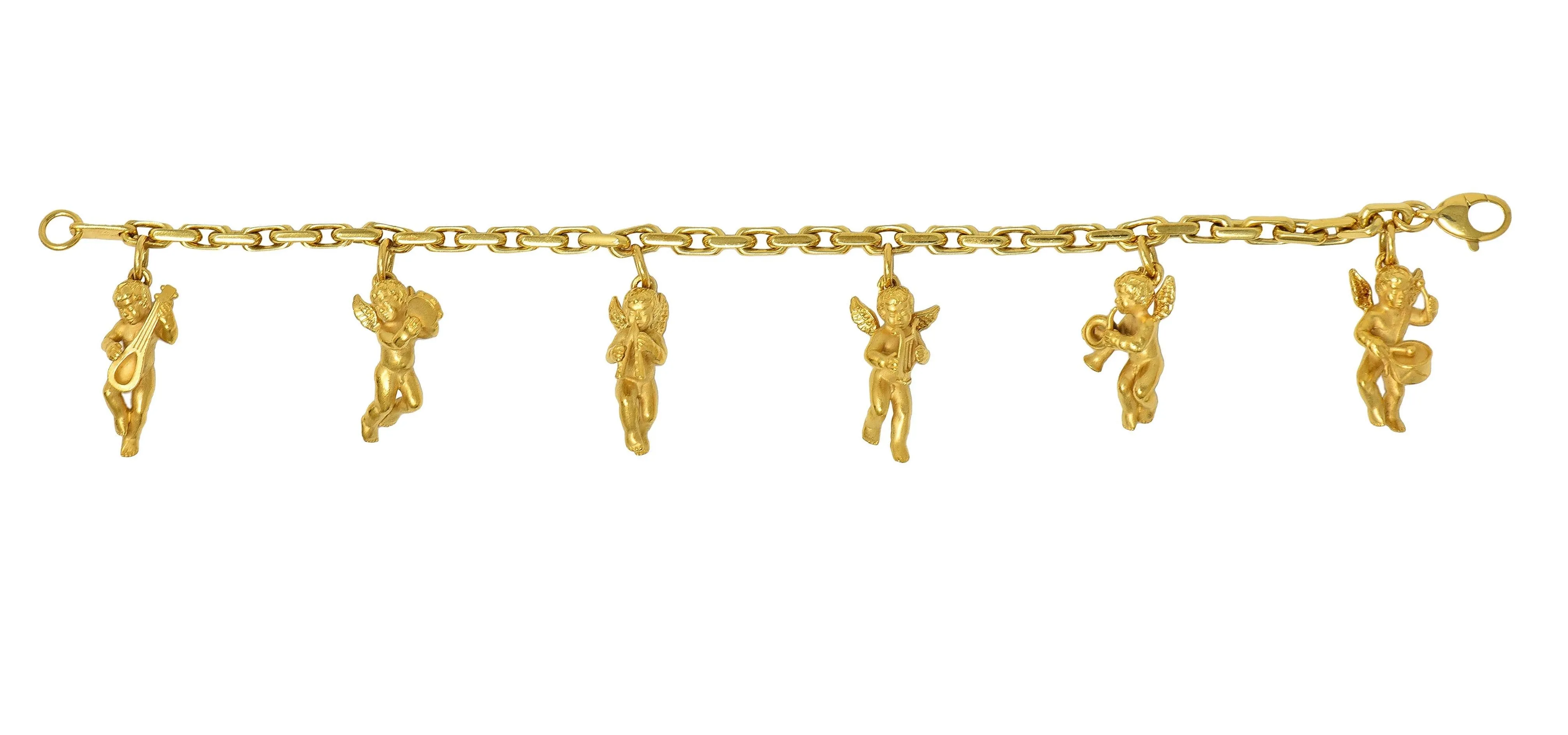 Carrera Y Carrera 1990's 18 Karat Yellow Gold Vintage Musical Cherub Charm Bracelet