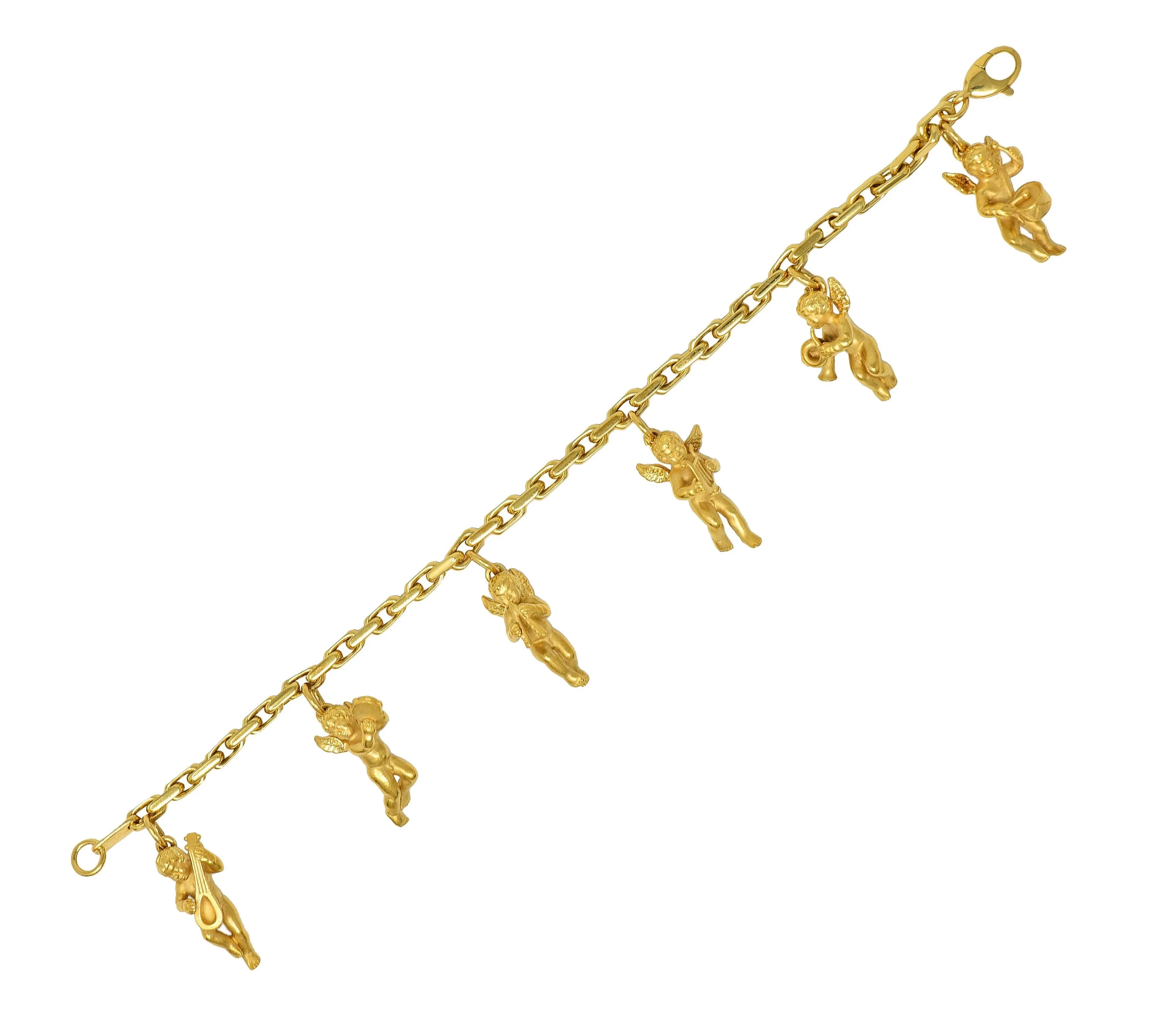 Carrera Y Carrera 1990's 18 Karat Yellow Gold Vintage Musical Cherub Charm Bracelet