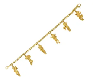 Carrera Y Carrera 1990's 18 Karat Yellow Gold Vintage Musical Cherub Charm Bracelet