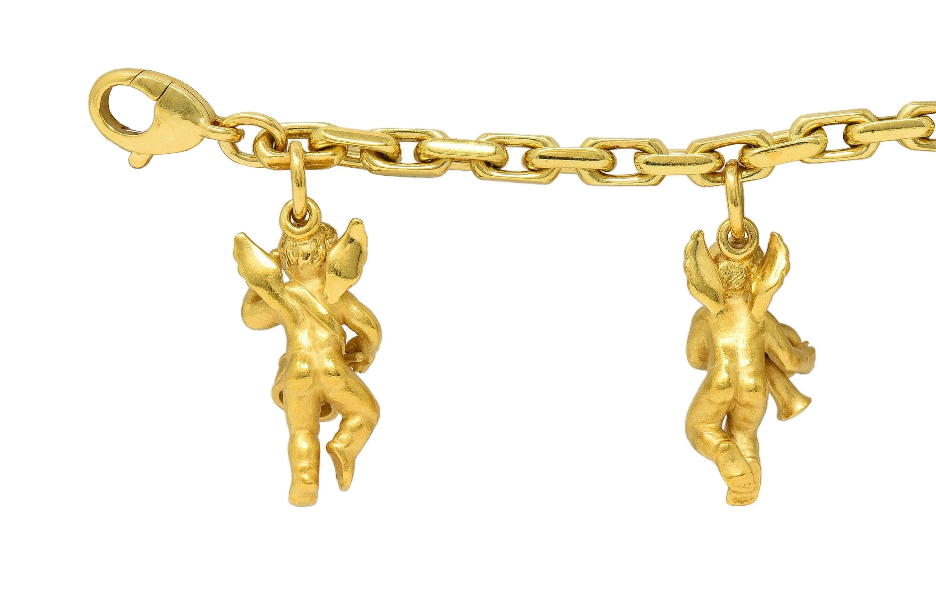 Carrera Y Carrera 1990's 18 Karat Yellow Gold Vintage Musical Cherub Charm Bracelet