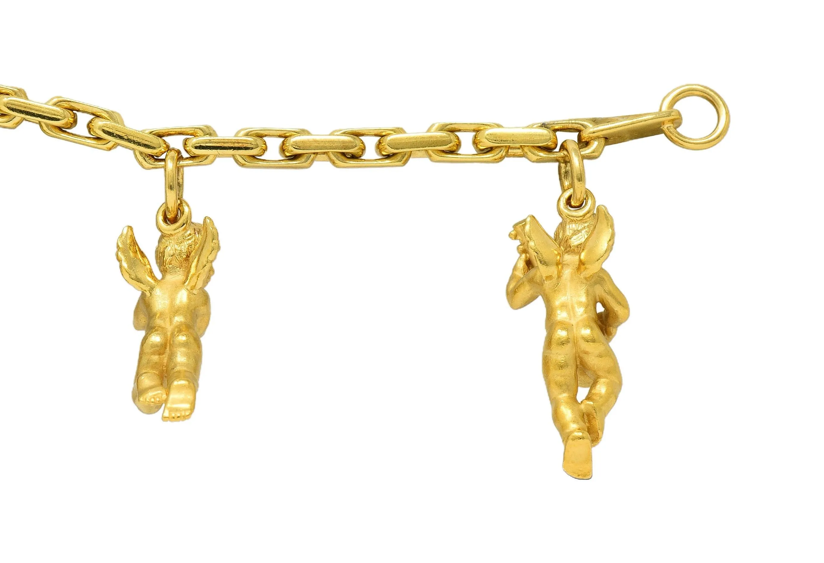 Carrera Y Carrera 1990's 18 Karat Yellow Gold Vintage Musical Cherub Charm Bracelet