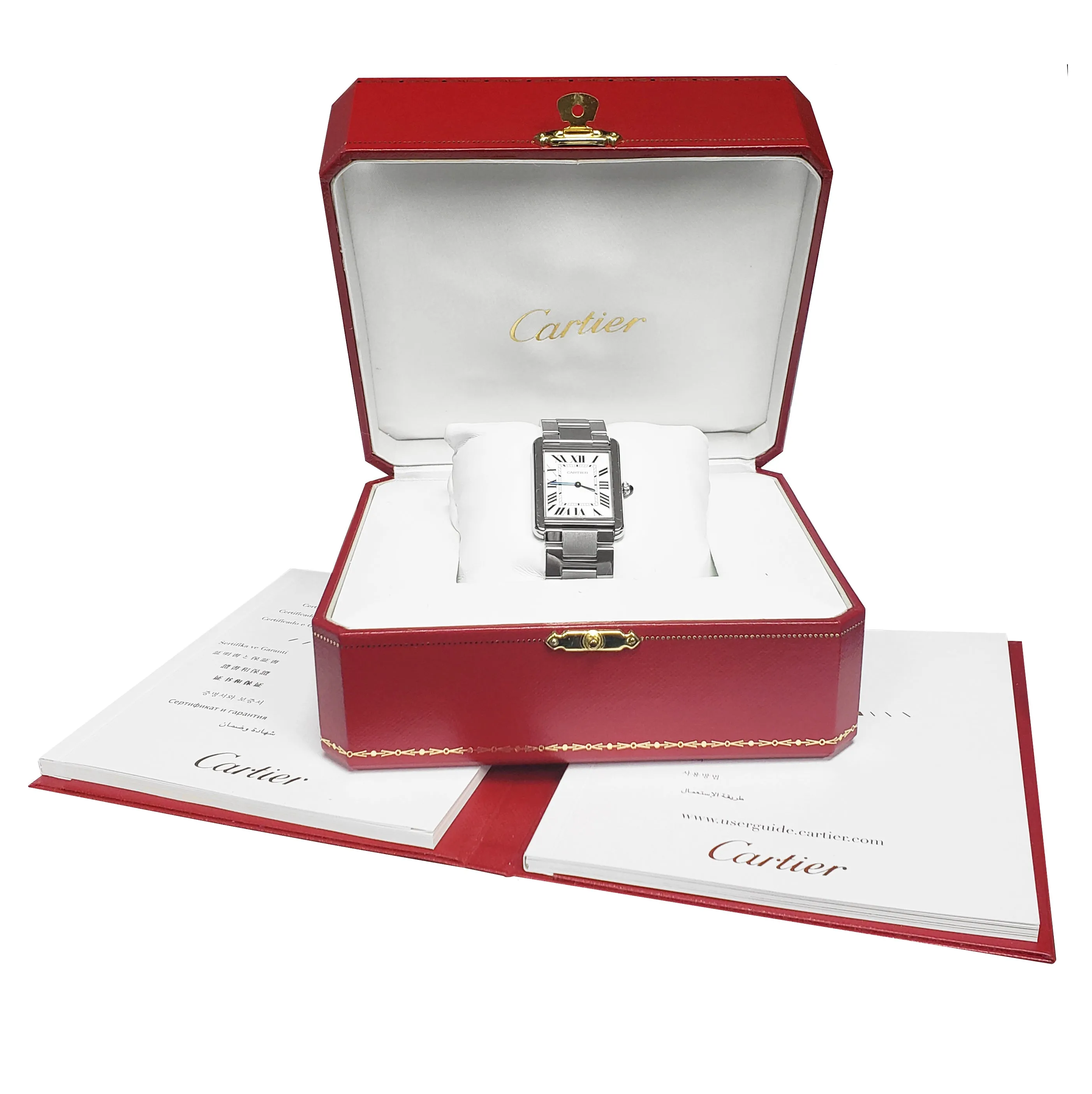 Cartier Tank Solo Large Stainless Steel Roman Quartz Date 3169 / W5200014 Watch