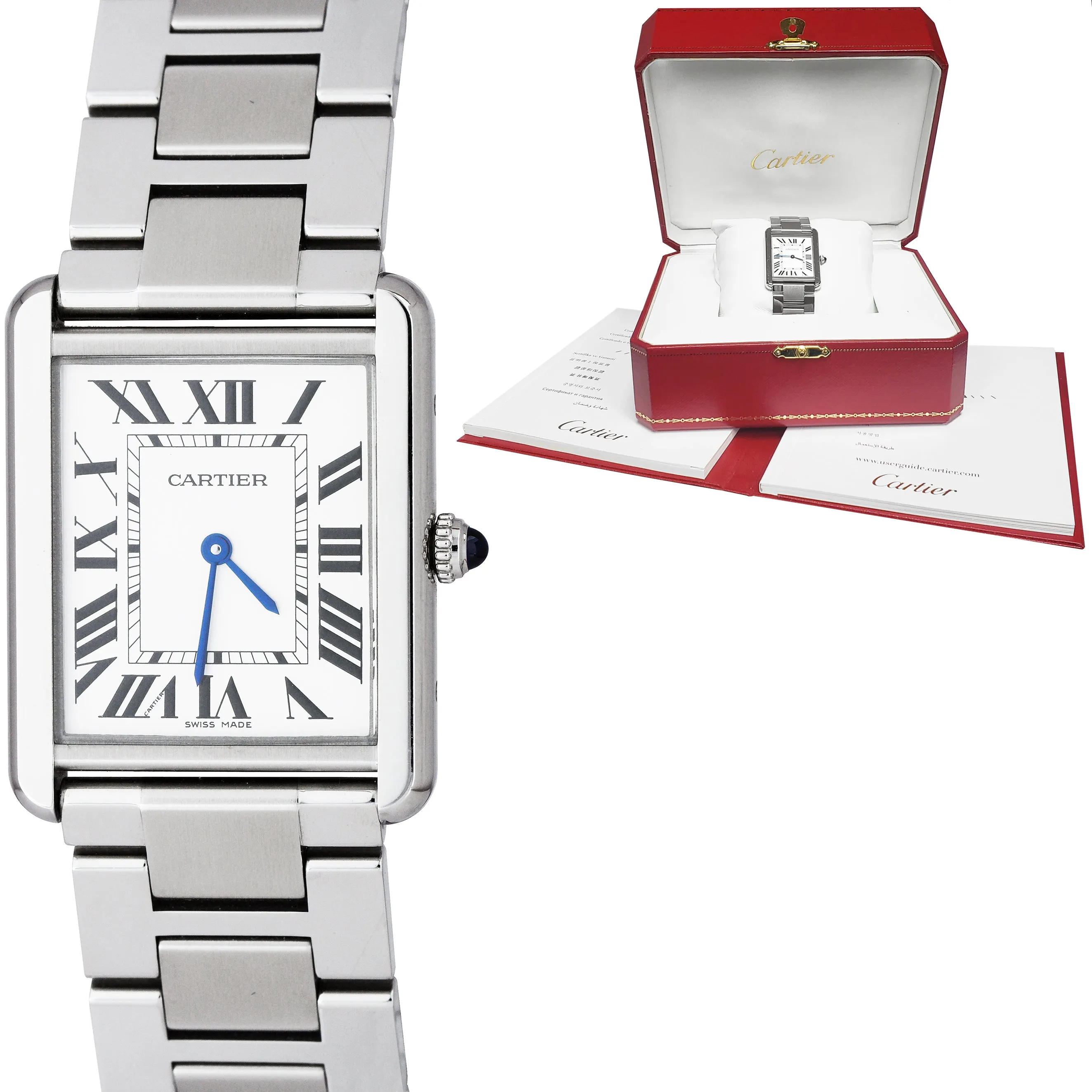 Cartier Tank Solo Large Stainless Steel Roman Quartz Date 3169 / W5200014 Watch