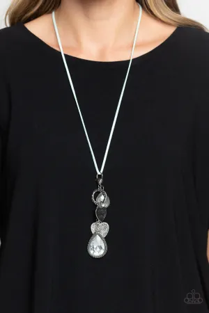 Casanova Clique - Blue - Suede Cord Silver Heart Charm White Teardrop Gem Paparazzi Long Necklace