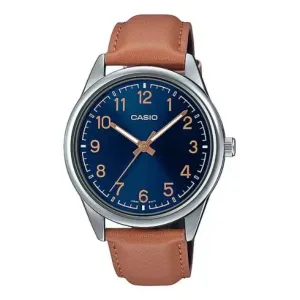 Casio Brown Leather Strap Blue Dial Quartz Watch for Gents - MTP-V005L-2B4UDF