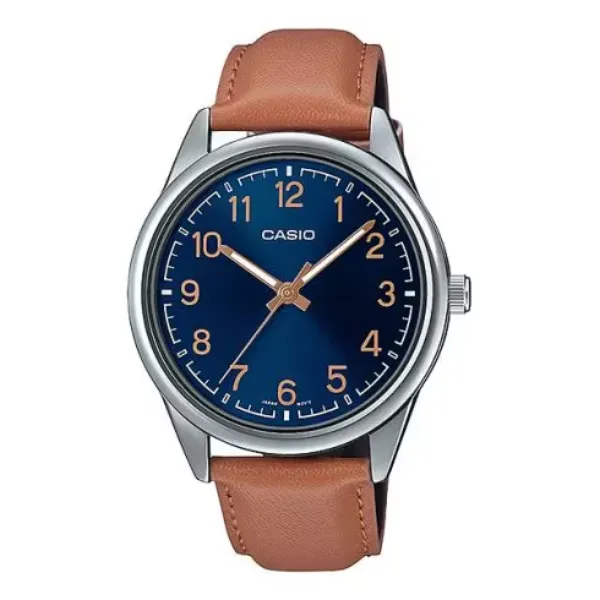 Casio Brown Leather Strap Blue Dial Quartz Watch for Gents - MTP-V005L-2B4UDF