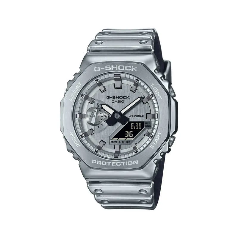 Casio G-Shock Fine Metallic Series GM-2100YM-8A Men Analog-Digital Watch Silver Stainless Steel Strap