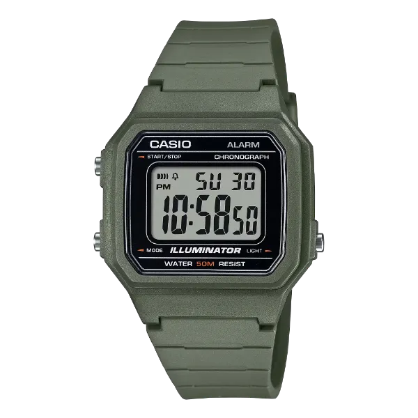 Casio Green Resin Strap Black Dial Quartz Watch for Gents - W-217H-3AVDF