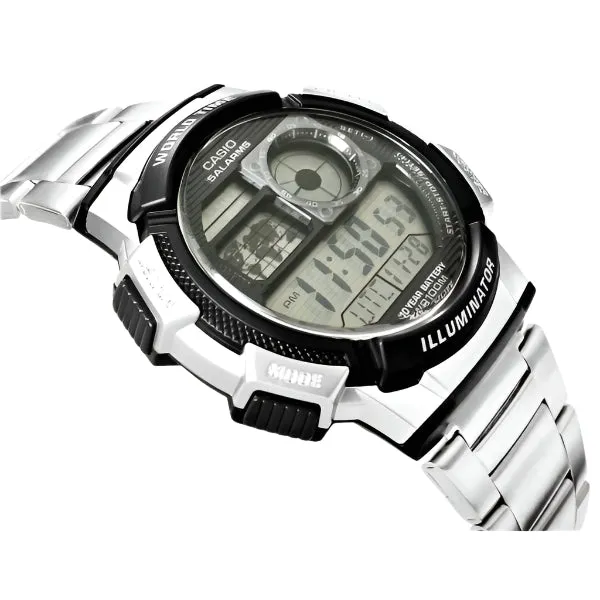 Casio Illuminator Silver Resin Band Grey Dial Digital Watch for Gents - AE-1000WD-1AVDF