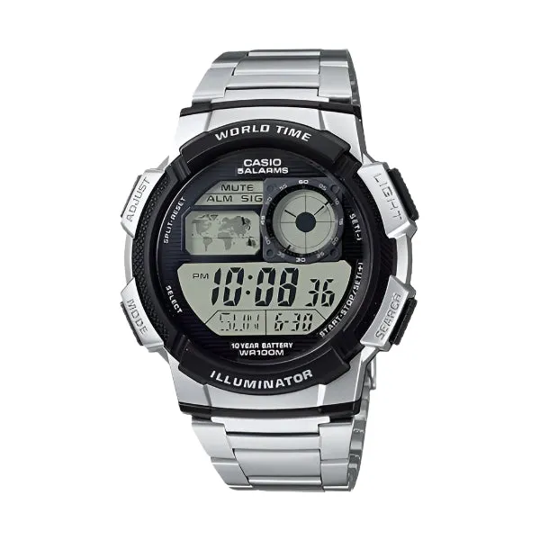 Casio Illuminator Silver Resin Band Grey Dial Digital Watch for Gents - AE-1000WD-1AVDF