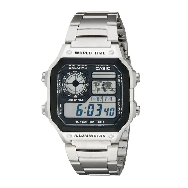 Casio Illuminator Silver Stainless Steel Silver Dial Quartz Watch for Gents - CASIO AE-1200WHD-1AVDF