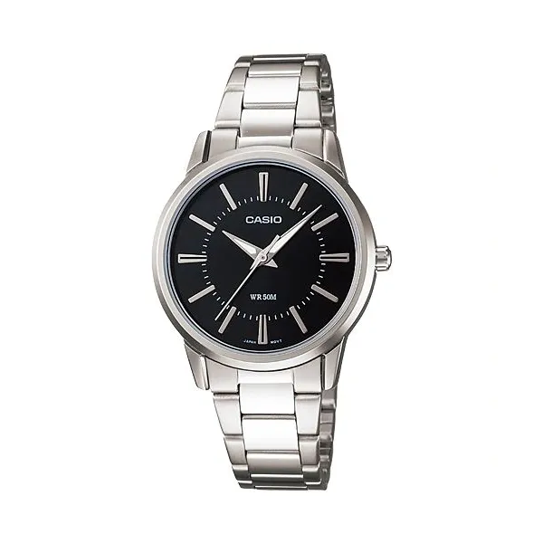 Casio Silver Stainless Steel Black Dial Quartz Watch for Gents - LTP-1303D-1AVDF