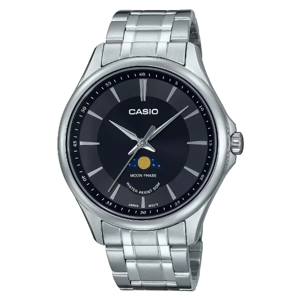 Casio Silver Stainless Steel Black Dial Quartz Watch for Gents - MTP-M100D-1AVDF