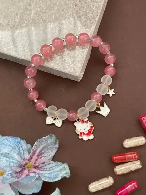 Cat/Crown Charms Stone Bracelet