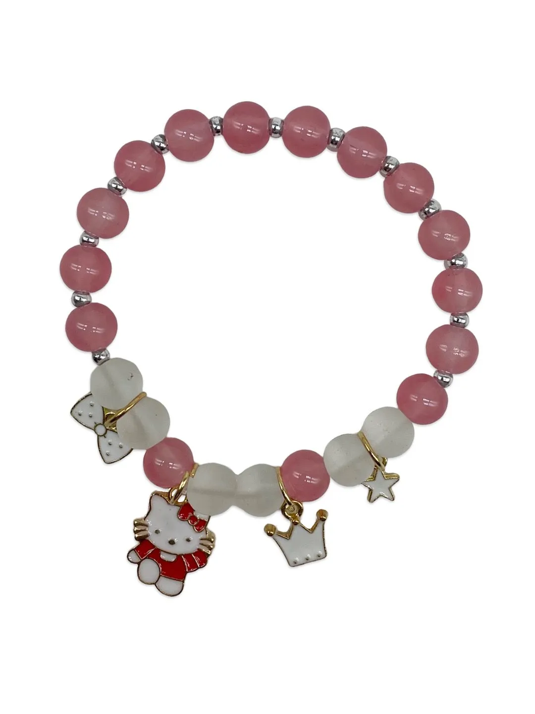 Cat/Crown Charms Stone Bracelet