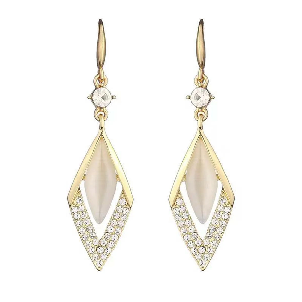 Cat's Eye & Cubic Zirconia 18K Gold-Plated Rhombus Drop Earrings