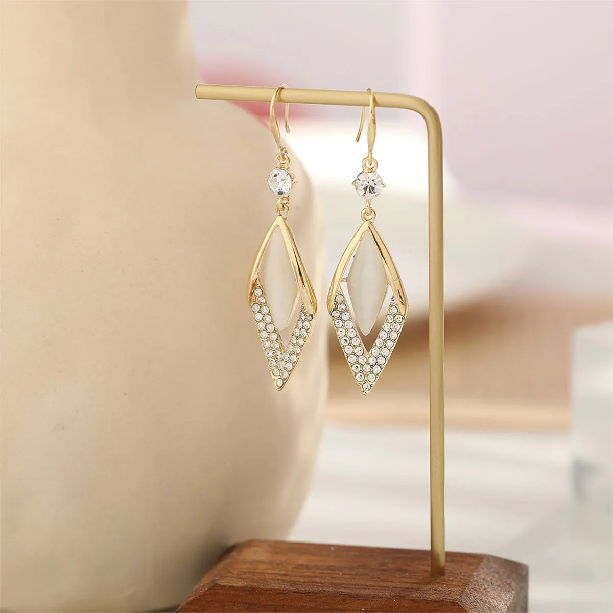 Cat's Eye & Cubic Zirconia 18K Gold-Plated Rhombus Drop Earrings