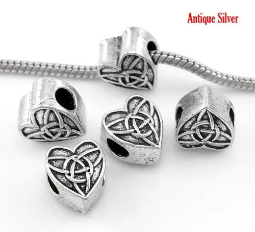 Celtic Knot Triquetra Heart Charm Spacer European Bead Compatible for Most European Snake Chain Bracelet