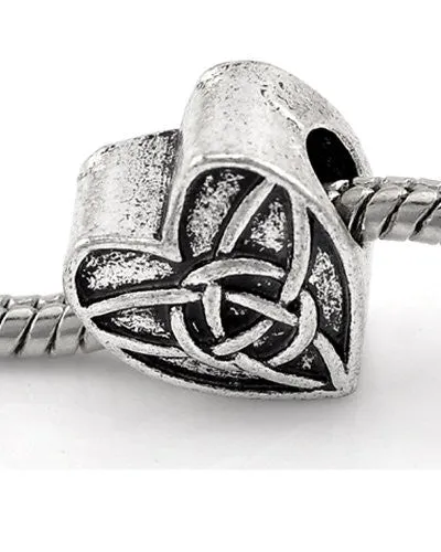 Celtic Knot Triquetra Heart Charm Spacer European Bead Compatible for Most European Snake Chain Bracelet