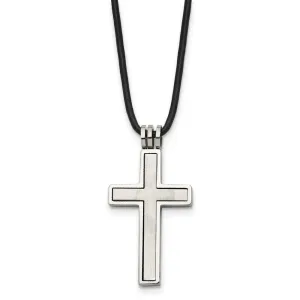 Chisel Stainless Steel Brushed and Polished 2 Piece Movable Cross Pendant on a 18 inch Leather Cord Necklace