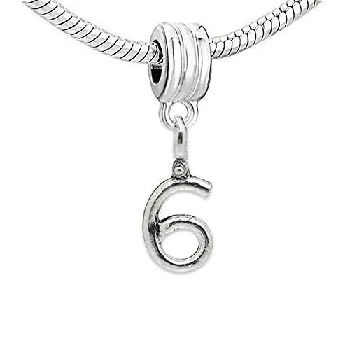 Choose From Number #6 Dangle European Bead Compatible for Most European Snake Chain Bracelet