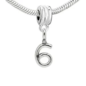 Choose From Number #6 Dangle European Bead Compatible for Most European Snake Chain Bracelet