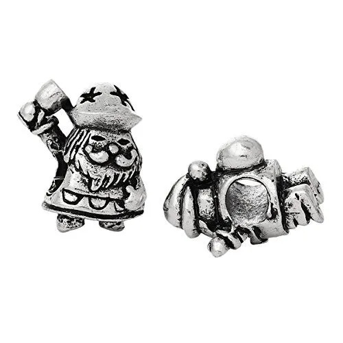 Christmas Santa Claus w/ Star Hat Charm Bead Spacer Compatible for Most European Snake Chain Bracelet