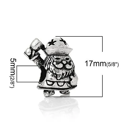 Christmas Santa Claus w/ Star Hat Charm Bead Spacer Compatible for Most European Snake Chain Bracelet