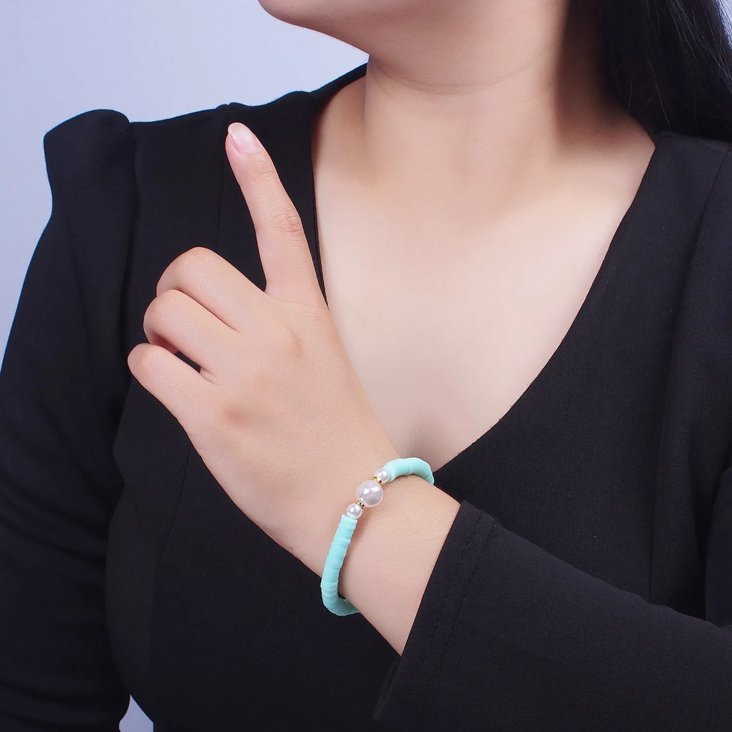 Clearance Pricing BLOWOUT Heishi Bead Bracelet with Fresh Water Pearl, Arm Candy Bracelet Summer Stackable Bracelet WA-1072 to WA-1085