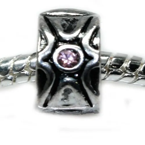 Clip Lock Stopper Bead W/pink  Stones For Snake Chain Charm Bracelet