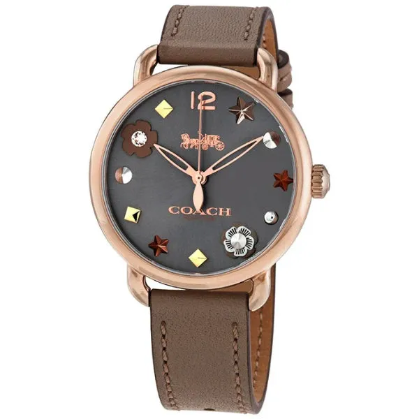 Coach Delancey Brown Leather Strap Grey Dial Quartz Watch for Ladies - 14502797