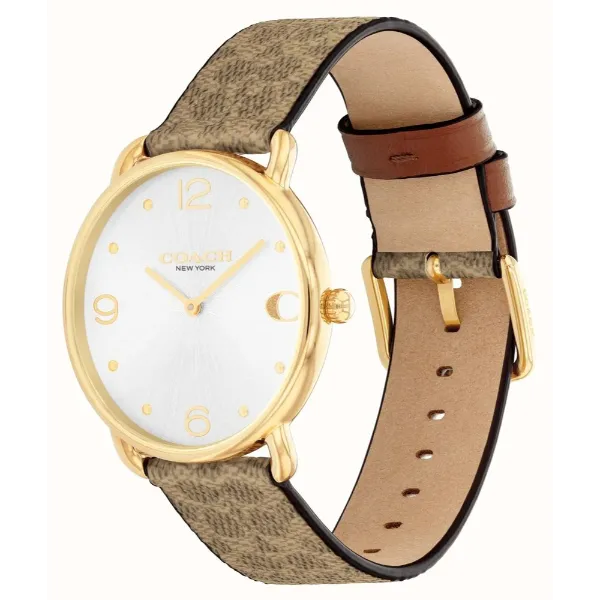 Coach Elliot Brown Leather Strap Silver Dial Quartz Watch for Ladies - 14504205