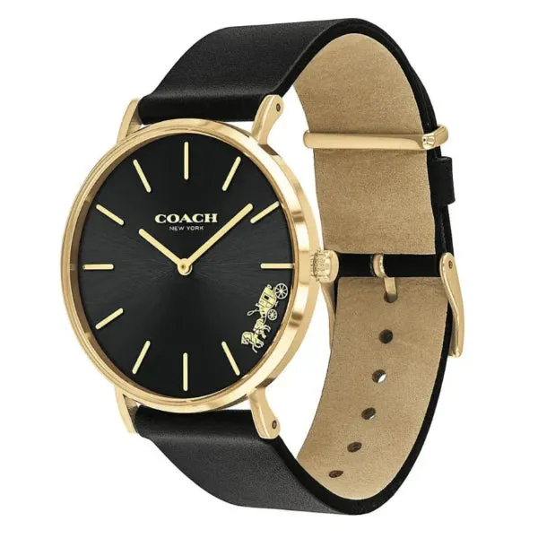 Coach Perry Black Leather Strap Black Dial Quartz Watch for Ladies - 14503333