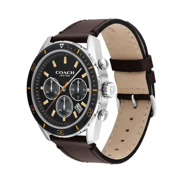 Coach Preston Brown Leather Strap Black Dial Chronograph Quartz Watch for Gents - 14602514