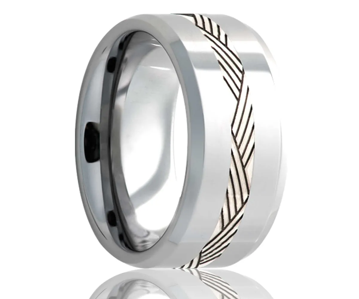 Cobalt Silver Engraved Geometric Inlay Ring