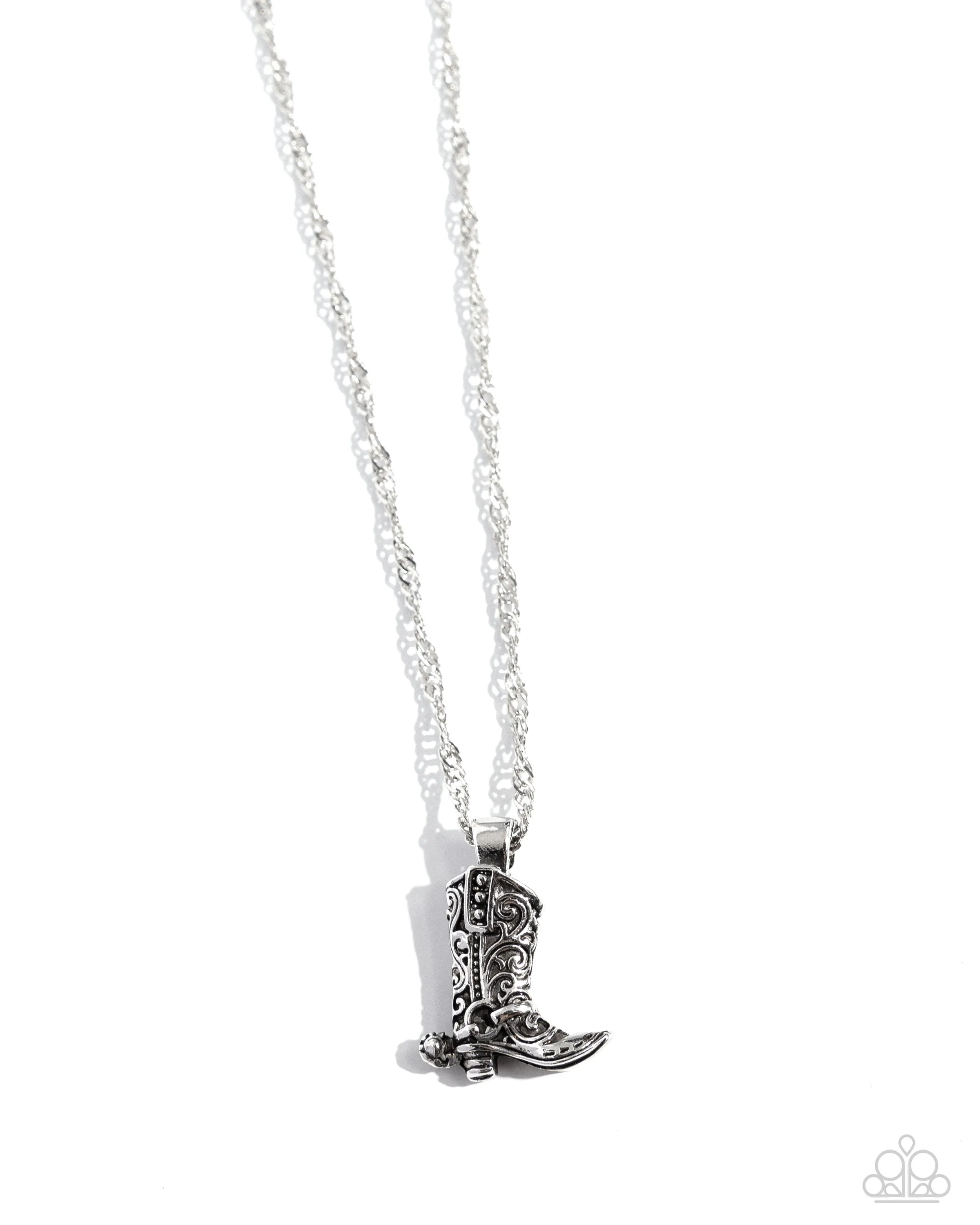 Collectable Cowboy - Silver - Western Boot Paparazzi Short Necklace