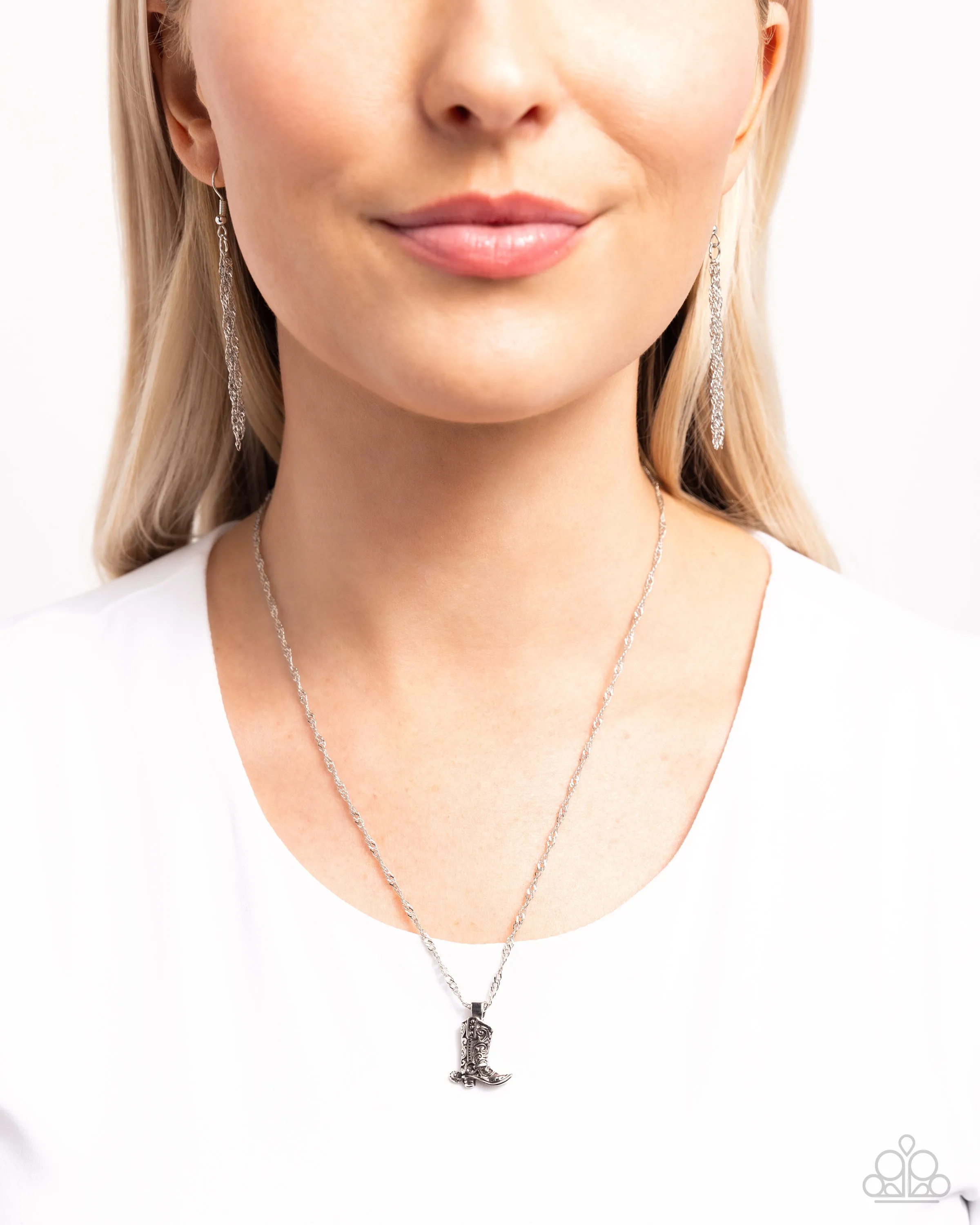 Collectable Cowboy - Silver - Western Boot Paparazzi Short Necklace