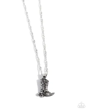 Collectable Cowboy - Silver - Western Boot Paparazzi Short Necklace