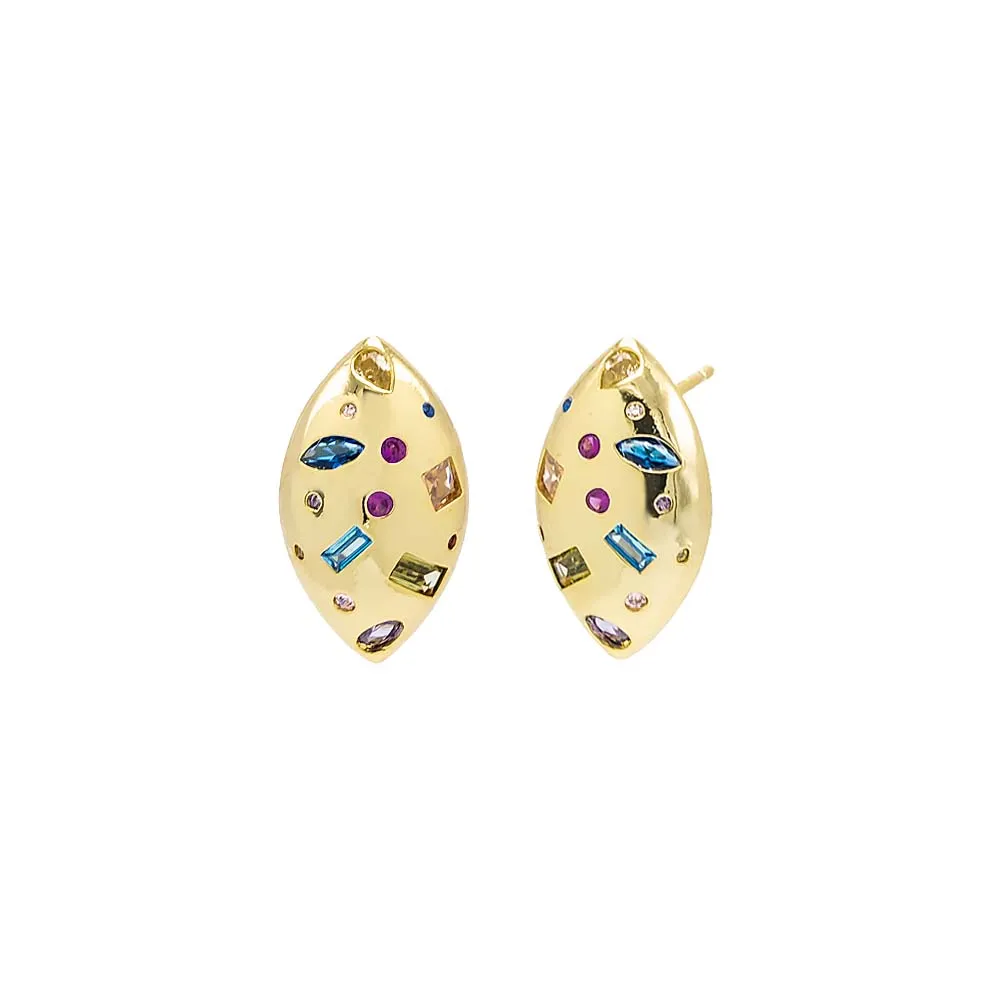 Colored Scattered Multi Shape Oval Stud Earring