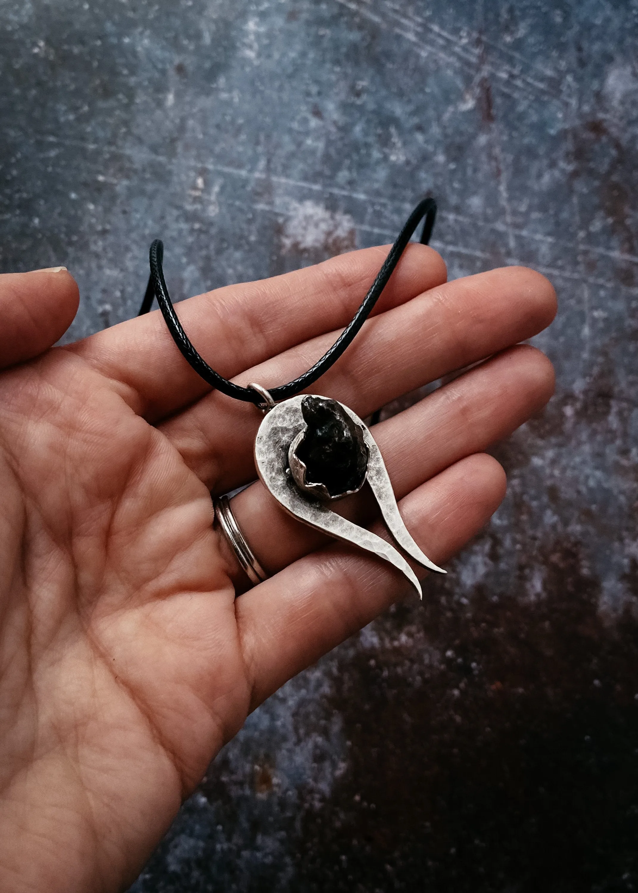 Comet Necklace with Authentic Meteorite - Chunky Silver Pendant on Leather or Metal Chain, Unisex Gift for Science and Space Enthusiasts