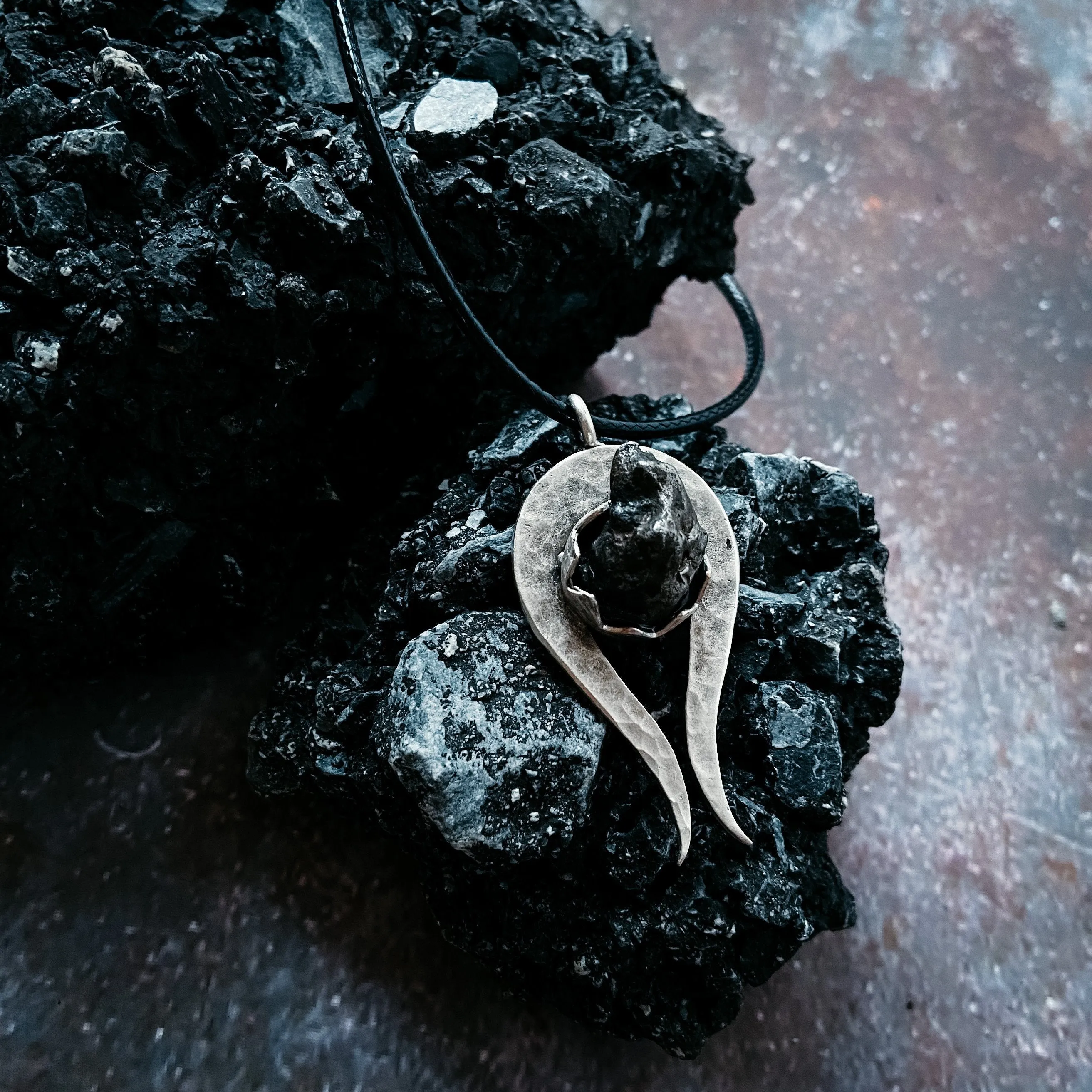 Comet Necklace with Authentic Meteorite - Chunky Silver Pendant on Leather or Metal Chain, Unisex Gift for Science and Space Enthusiasts