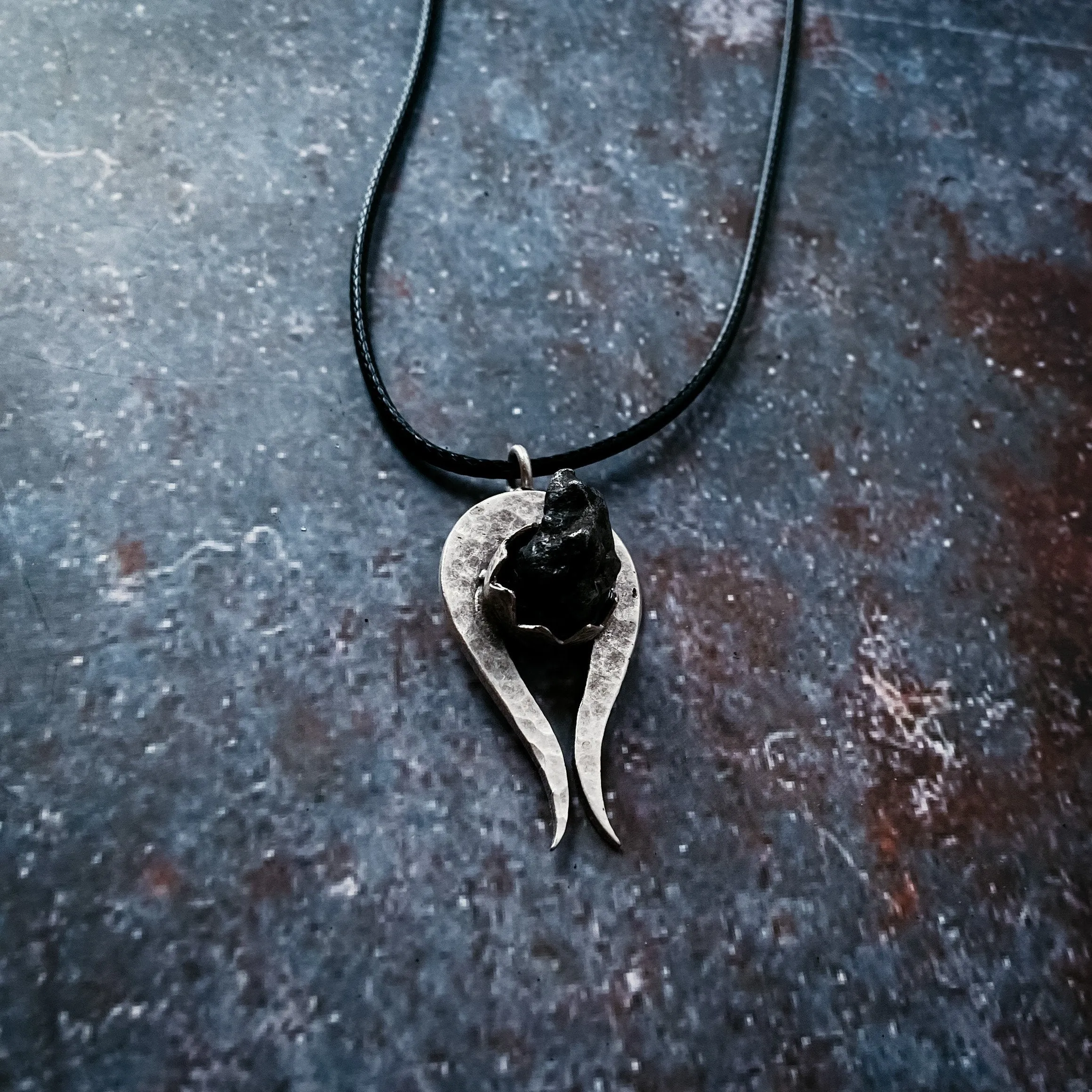 Comet Necklace with Authentic Meteorite - Chunky Silver Pendant on Leather or Metal Chain, Unisex Gift for Science and Space Enthusiasts