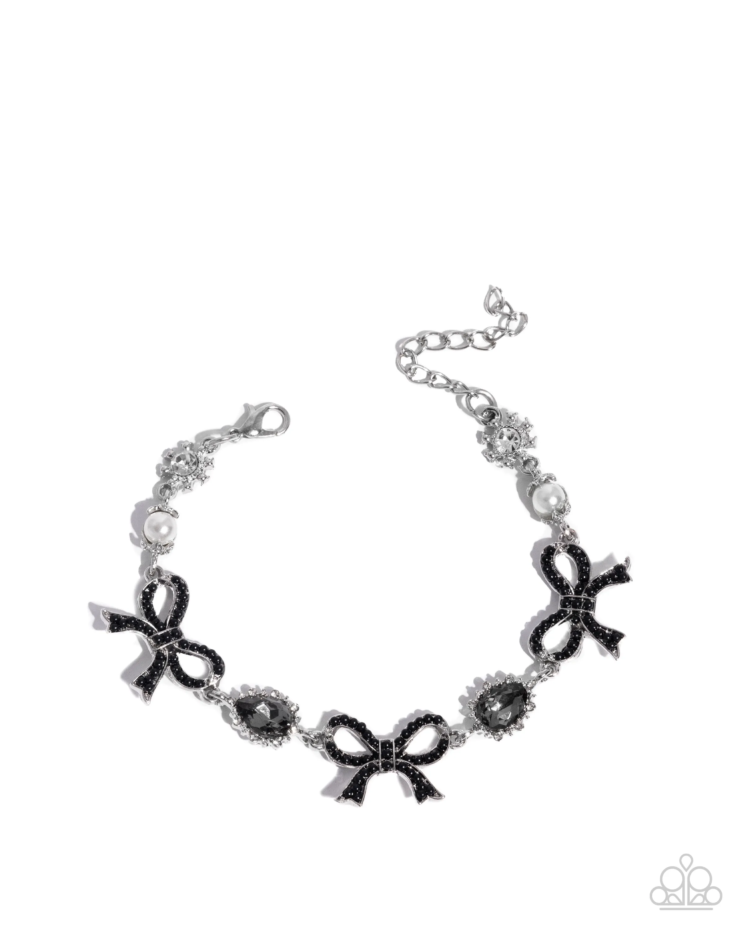 Coquette Caliber - Black - Rhinestone Bow Smoky Teardrop Gem Paparazzi Lobster Claw Bracelet