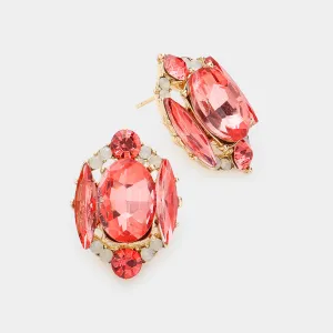 Coral Multi Stone Shape Pageant Stud Earrings | Interview Earrings  |  593133