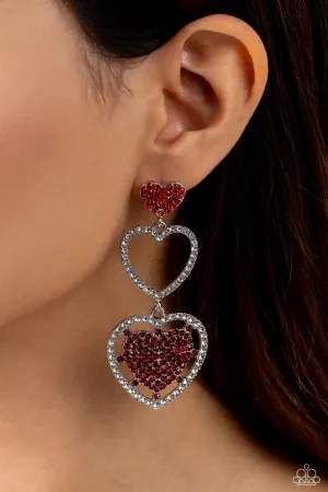 Couples Celebration - Red - and White Rhinestone Heart Paparazzi Post Earrings