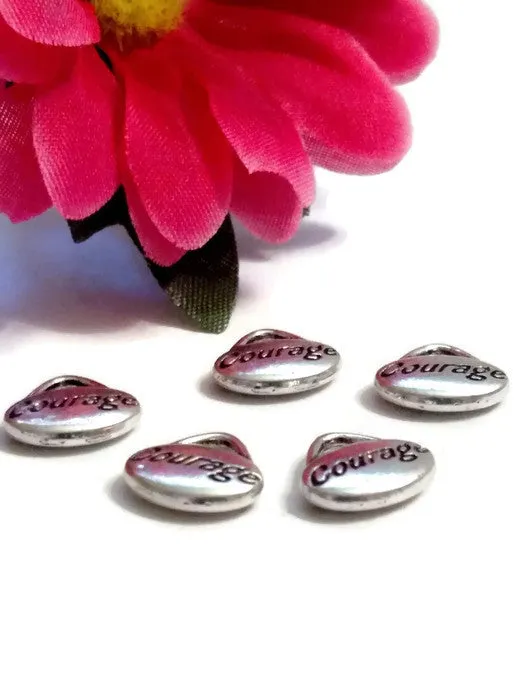 Courage Silver Tone Recovery Pendant Charms - Oval